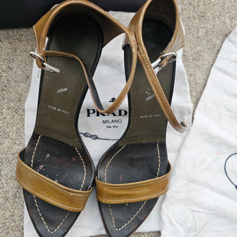 Prada VINTAGE Ankle Strap Heels Sandals Color Giunco Size EU 35.5